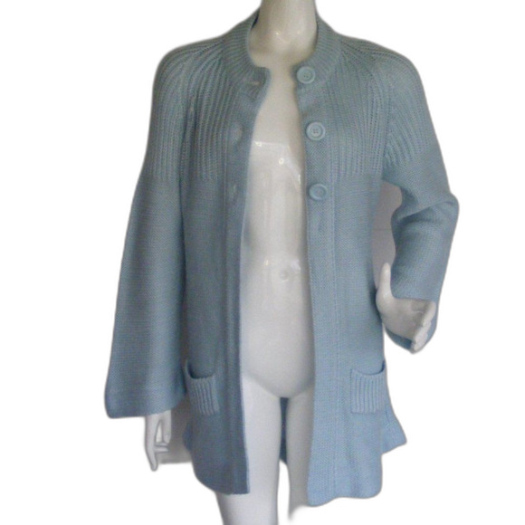 Vintage Cardigan Sweater, S, Light Blue, Big buttons, Acrylic, BUFFUMS - Picture 7 of 10